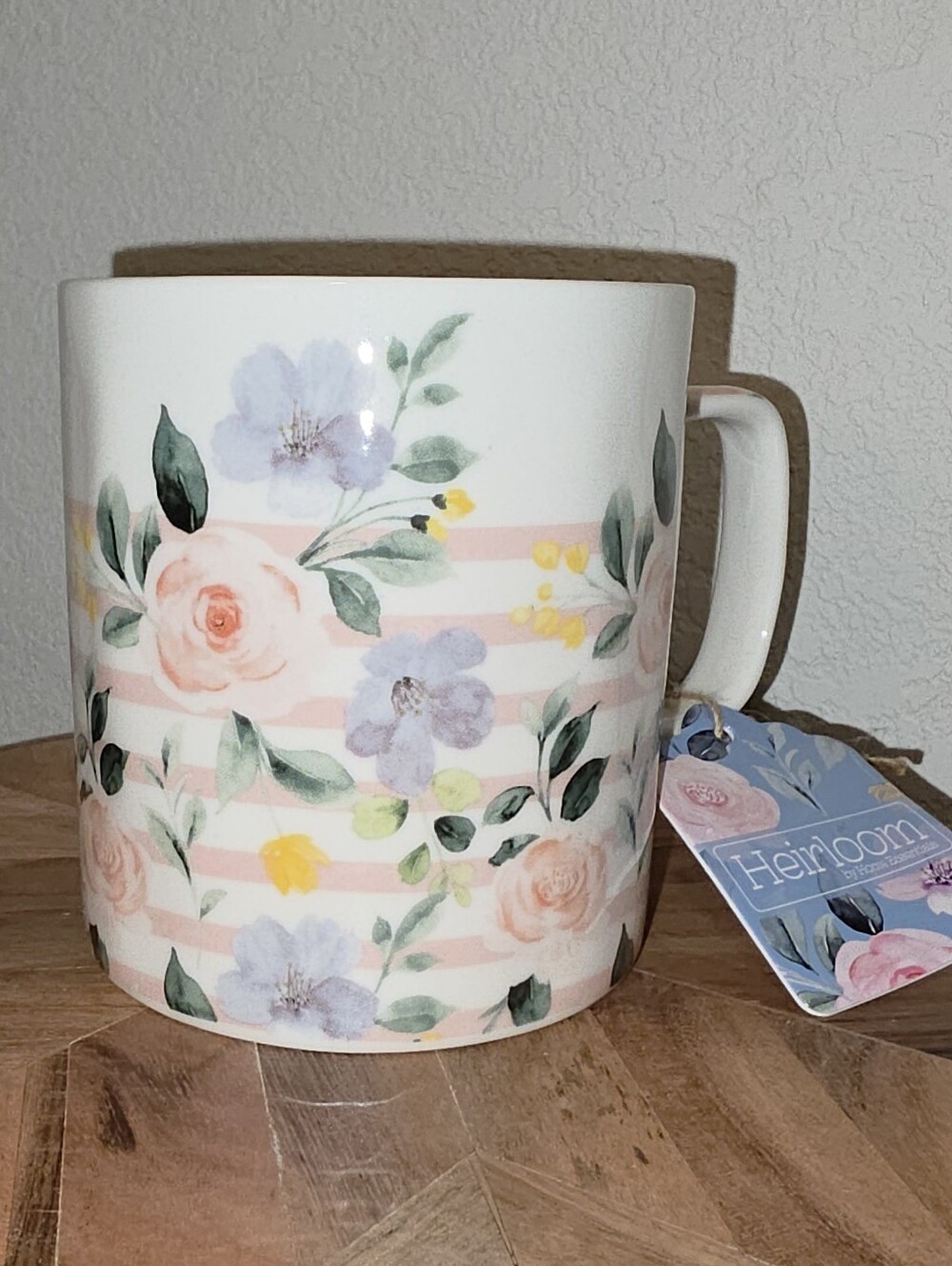Heirloom By Home Essentials, Hand Painted Floral Striped Ceramic Mug, 18 Oz